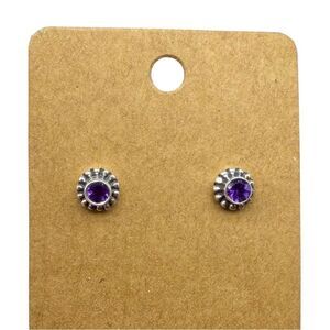 Amethyst Stud Earrings Solid 925 Sterling Silver Purple